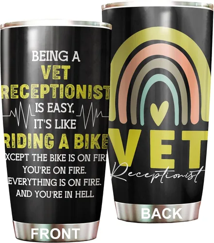 Vista 12 de Vaso de recepcionista veterinario de acero inoxidable de 20 onzas, hermoso regalo de recepcionista veterinario de flores para cumpleaños, regalos