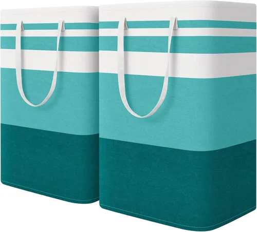 Vista 17 de HomeHacks - Paquete de 2 cestas grandes para ropa sucia, bolsas para ropa sucia (azul 75 pulgadas de largo x 2)