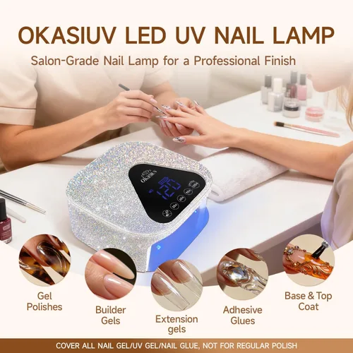 Vista 2 de Lámpara de uñas LED UV con guantes UV, base de espejo de metal magnético, secadora de uñas inalámbrica, luz de curado de esmalte de gel con 4