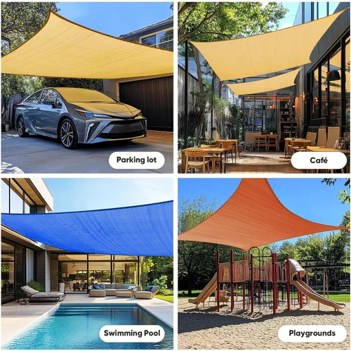 Vista 2 de Quictent Toldo para patio con kit de herrajes de 185 GSM, 12 x 16 pies, color arena Parasol rectangular para exteriores, con bloqueo UV, cubierta