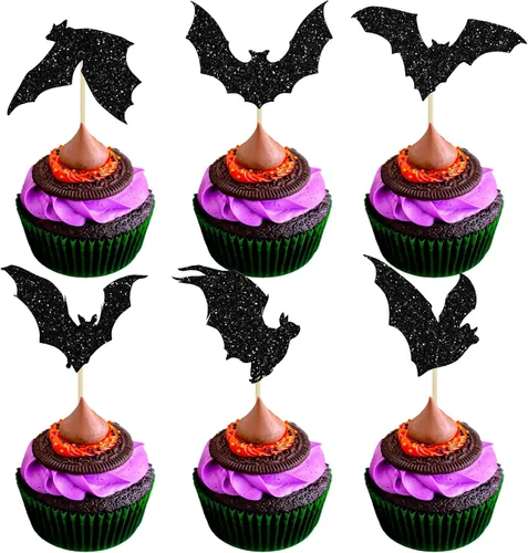 Vista 9 de Gyufise 1 pieza de decoración de pastel de cumpleaños con purpurina montada de terror clásico de Halloween para temática de terror sangriento
