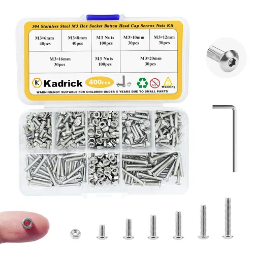 Vista 13 de Kadrick 1230 piezas de tornillos de acero inoxidable 304, surtido métrico M2 M3 M4 M5, kit de pernos de cabeza hexagonal de botón de 4mm-20mm