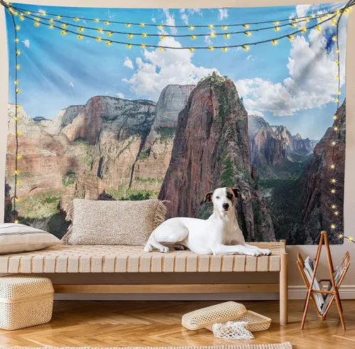 Vista 9 de Lunarable Zion - Tapiz del parque nacional, senderismo, aventura, fotografía de naturaleza de ángeles con cielo, decoración de tela para colgar