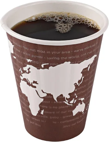 Vista 8 de ECO PRODUCTS Tazas de café desechables aisladas compostables World Art 8 onzas, paquete de 40, vaso de papel caliente renovable de doble pared