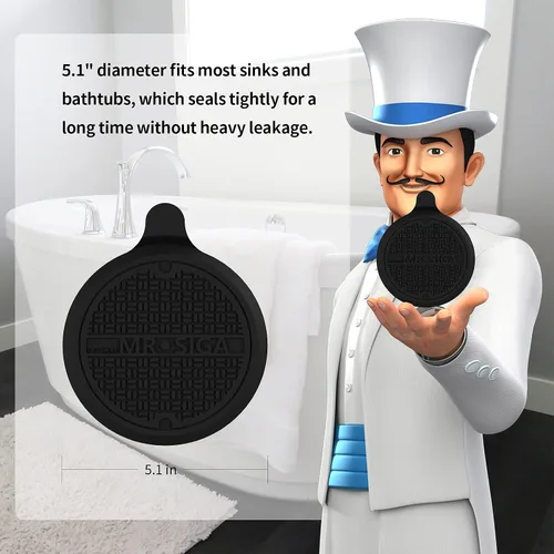 Vista 2 de MR.SIGA Tapón de silicona para bañera, tapón de drenaje para ducha, fregadero, 5.1 pulgadas de diámetro, negro, paquete de 3