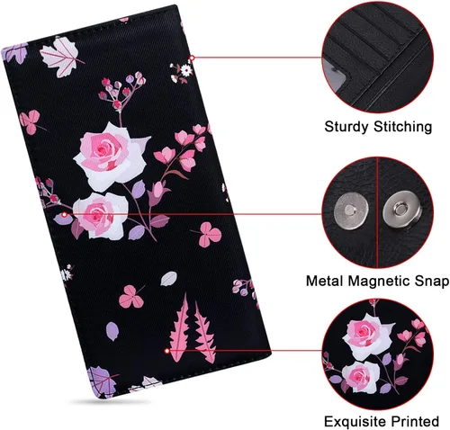 Vista 42 de HUA ANGEL Billetera ultra delgada para mujer, con bloqueo RFID, tarjetero de crédito, plegable, largo, hebilla magnética, billete para mujer, Owl