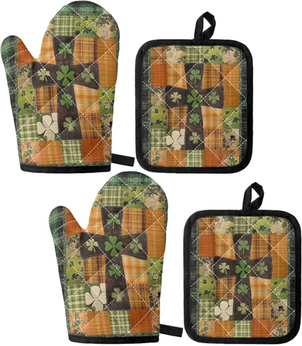 Vista 7 de UNICEU Juego de 4 manoplas de horno personalizadas y soportes para ollas, decoración de cocina, guantes protectores personalizados para hornear