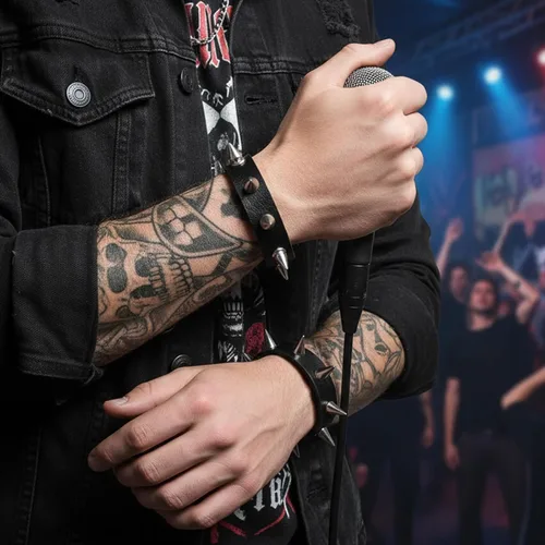 Vista 7 de 2 pulseras punk, pulseras con tachuelas de cuero, remaches góticos, pulsera ajustable con pinchos, pulsera de metal, accesorios punk