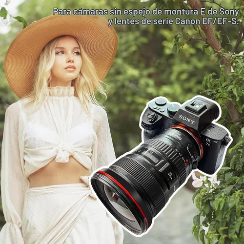 Vista 4 de GEORDGY - Adaptador de montaje de objetivo, EF-SE Pro para lentes Canon EF/EF-S, compatible con cámaras de la serie E-Mount Sony, funciones