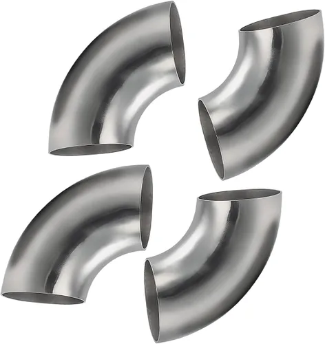 Vista 10 de 1 Inch 90 Degree Mandrel Bend Elbow SS304 Stainless Steel Bend Tube Exhaust Elbow Pipe for Car Modified Exhaust System 1" Piping Silver Tone (4PCS)