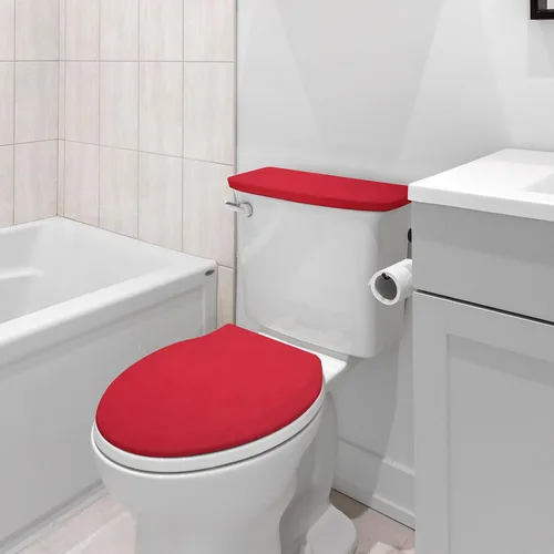 Vista 7 de Cubierta de tapa de inodoro y cubierta de tapa de tanque de inodoro de repuesto con parte inferior elástica para accesorios de decoración de baño