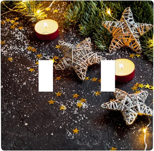 Vista 70 de Cubierta de interruptor de luz dúplex de 1 banda, cubierta decorativa de Navidad con copos de nieve rojos, placa frontal decorativa para cocina