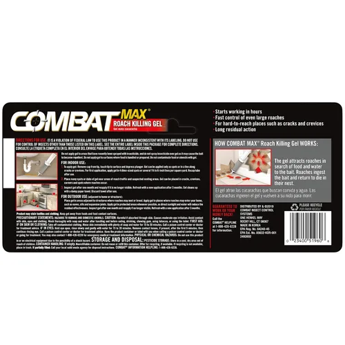 Vista 6 de Gel para matar cucarachas Combat Max para uso en interiores y exteriores, 1 jeringa, 60 gramos (paquete de 1)