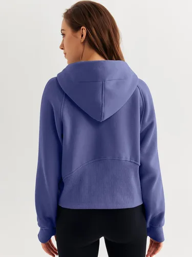 Vista 4 de WYNNQUE Sudadera corta con capucha para mujer, manga larga, forro polar, media cremallera, ropa de otoño