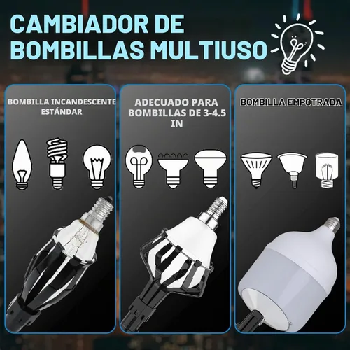 Vista 4 de Bombilla de alcance de 28 pies de 5 a 20 pies con poste de extensión telescópica para techos altos con plumero, cestas y ventosas para luces Azul