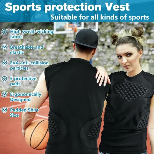 Vista 8 de DGXINJUN Chaleco protector de pecho de béisbol para hombre, camiseta acolchada con protector de esternón de corazón acanalado para sóftbol, fútbol