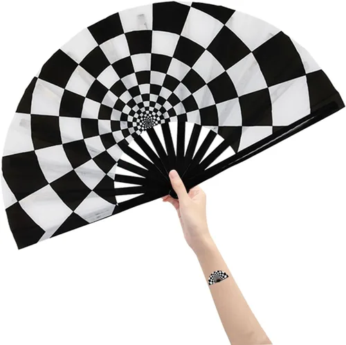 Vista 10 de Abanico grande plegable de mano para baile de línea, abanico de clic para botas en el suelo, para baile, fiesta, decoración, festival (Alien)