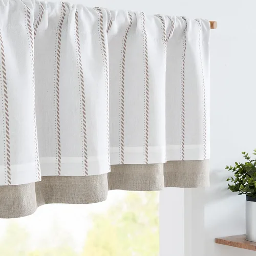 Vista 17 de jinchan Cenefa de Lino a Rayas para Ventanas de 16 Pulgadas Cortinas Opacas para Ventana Pequeña Estilo Granja Cenefa de Doble Capa para Sala