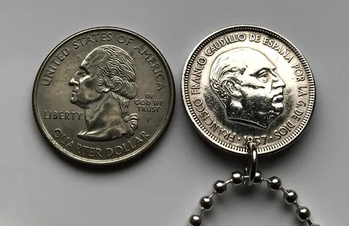 Vista 4 de 1957 Spain España 5 Pesetas coin pendant eagle of Saint John escudo Español Madrid Barcelona Murcia Asturias Cataluña Las Palmas Vigo Gijón Ibiza