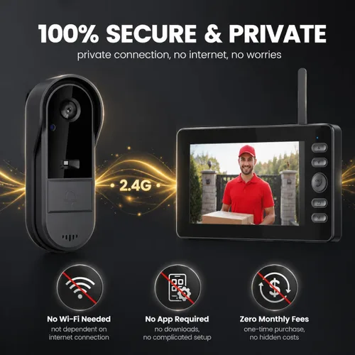 Vista 2 de TKMARS Timbre de puerta inalámbrico sin suscripción, activación bidireccional e intercomunicador, IPX65 impermeable, video 1080P, pantalla de 4.3