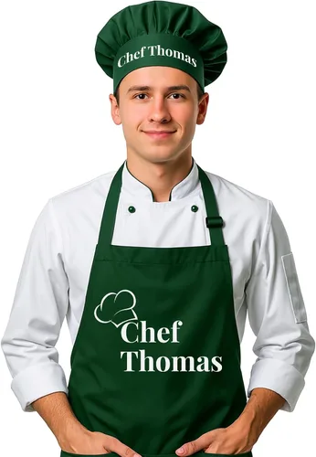 Vista 3 de Delantal de chef con nombre personalizado, regalos personalizados para hombres, regalos para mujeres, delantales para mujeres con bolsillos, regalos