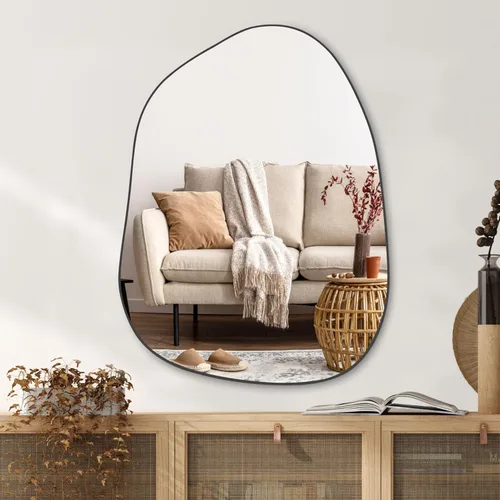 Vista 15 de PERFNIQUE Espejo de pared irregular asimétrico, pequeño espejo negro de 16 x 12 pulgadas para baño, dormitorio, sala de estar, entrada, decoración