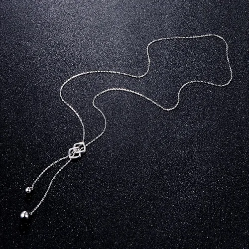 Vista 3 de DAOCHONG Collar largo de plata de ley S925 con borla redonda para mujer, 30 pulgadas (cadena ajustable), Plata esterlina