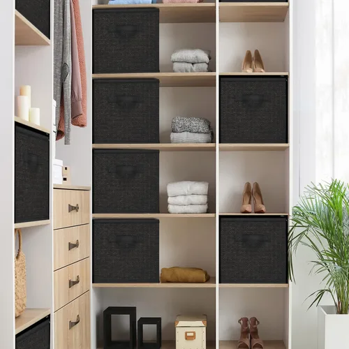 Vista 2 de Nestl Contenedores de almacenamiento plegables de tela, organizador de 6 cubos con asas, negro, 11 pulgadas para dormitorio, sala de juegos y más