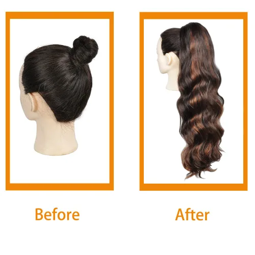 Vista 4 de KETHBE Extensión de cola de caballo de 24 pulgadas de longitud, onda corporal, con clip, extensiones de cabello ondulado sintético para mujer (4-30#)