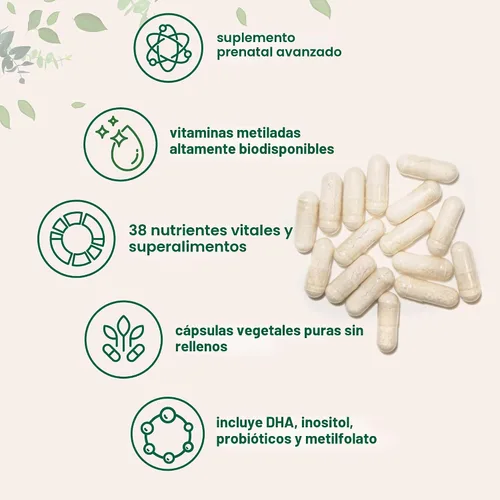 Vista 3 de Vitaminas prenatales metiladas puras para mujeres, 240 cápsulas vegetales 38 en 1 con DHA, colina, probióticos, manganeso, inositol y vitamina A