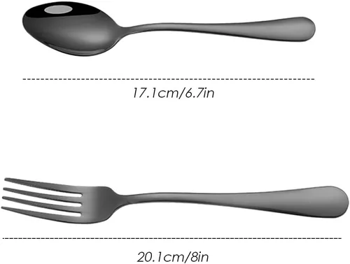 Vista 7 de findTop - Juego de 12 tenedores y cucharas de acero inoxidable chapados en negro, tenedores resistentes (8 pulgadas) y cucharas (7 pulgadas)