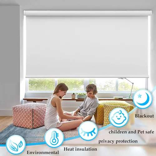 Vista 3 de MYshade - Persianas enrollables personalizadas para ventana, persianas enrollables para ventanas inalámbricas, bloqueo solar, protección de Blanco