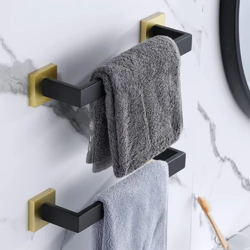 Vista 3 de LANC Barras de Toalla de 12 Pulgadas para Baño Montadas en Pared, Soportes de Toalla de Mano Negro Mate y Dorado, Total de 14” Colgador de Toallas