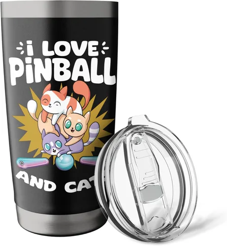 Vista 5 de Pinball and Cats 90s Nostalgia Pinball Wizard Pet Cat Lover Stainless Steel Insulated Tumbler
