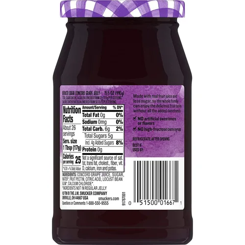 Vista 2 de Smucker's Jalea de uva Concord baja en azúcar frascos de 15.5 onzas (paquete de 3)