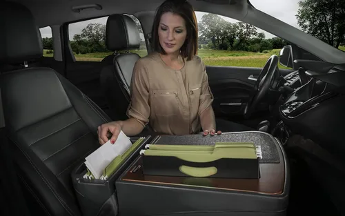 Vista 2 de Escritorio AutoExec Efficiency FileMaster para automóvil, con soporte para teléfono