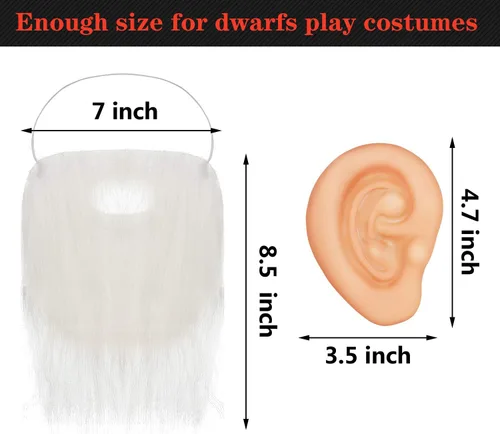 Vista 3 de Geyoga Juego de disfraz de enano de Halloween de 6 piezas, disfraces de gnomo con sombreros enanos, barba falsa, orejas gigantes para fiestas