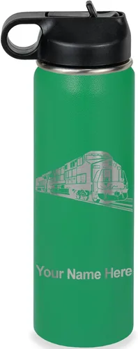 Vista 38 de LaserGram Botella de agua personalizada, tren de carga, acero inoxidable de doble pared aislada al vacío con popote superior, regalo grabado