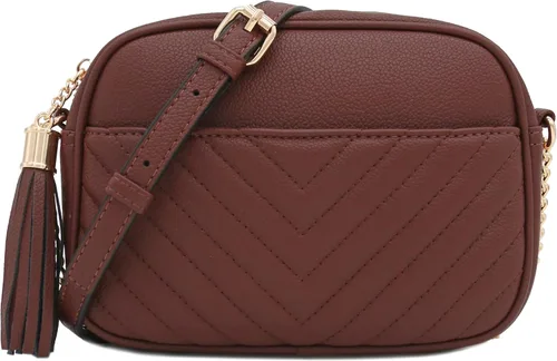 Vista 28 de Bolsa cruzada para cámara con acolchado en zigzag de FashionPuzzle con correa de cadena y borla Negro