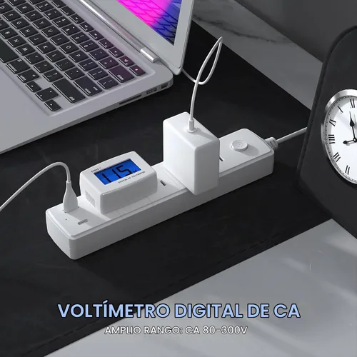 Vista 2 de DROK Probador de voltaje eléctrico AC 80-300V, pantalla LCD de enchufe plano, voltímetro de salida eléctrica, medidor de voltaje digital