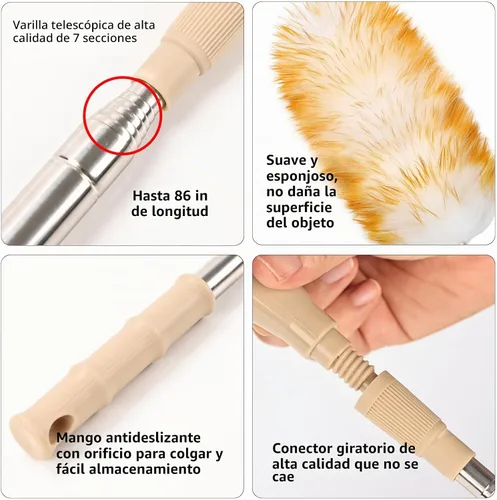 Vista 4 de Plumero de limpieza extensible, plumeros telescópicos extra largos con poste de extensión de acero inoxidable de hasta 100 pulgadas para limpiar