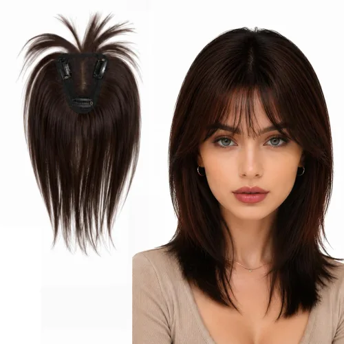 Vista 9 de Anemone Extensiones de cabello humano de encaje tejido a mano con clip en extensiones naturales brasileñas para mujer, cubierta recta para pérdida 7