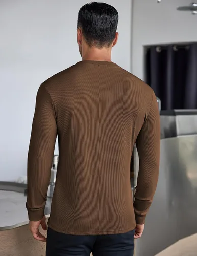 Vista 81 de COOFANDY Camisas Henley de manga larga para hombre, camisetas elásticas acanaladas, camisetas básicas casuales de moda