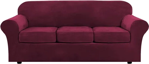 Vista 22 de Funda de terciopelo de lujo con fundas de cojín de asiento separadas, funda de sofá de alta elasticidad, fundas de sofá de felpa ultra suave, Marrón