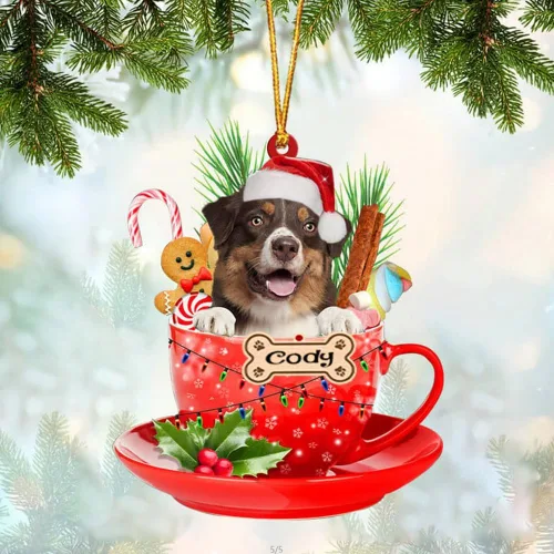 Vista 10 de NAZENTI Adorno personalizado de Alaskan Malamute en taza roja, adorno de Navidad personalizado para perros amantes de las mascotas, colgante