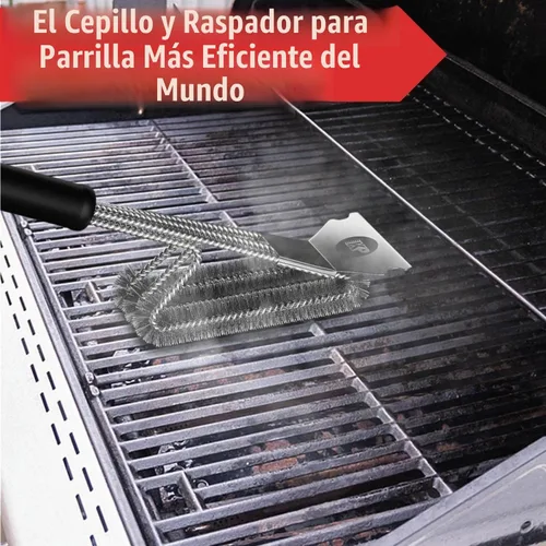 Vista 2 de KITCHEN PERFECTION Cepillo de alambre seguro para parrilla al aire libre con raspador de parrilla y alfombrilla de parrilla, kit de limpieza