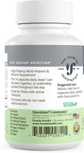 Vista 8 de Freeda Multivitamínico de máxima fuerza – Suplemento diario de alta potencia para adultos activos (hombres y mujeres) – Sin hierro – Compatible
