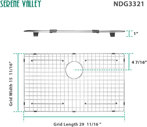 Vista 3 de Serene Valley Protector de fregadero y rejilla inferior para fregadero de cocina NDG3321, acero inoxidable 304 de alta calidad, dim 29 11/16" x 15