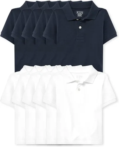 Vista 26 de The Children's Place - Camisa polo de manga corta para bebés y niños pequeños Negro/Blanco 2