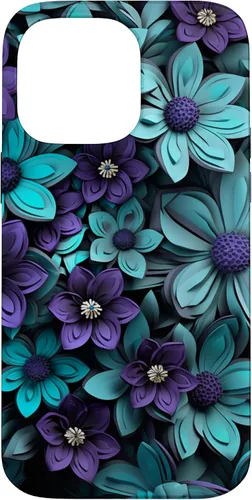 Vista 21 de Purple Flowers Teal Blue Floral Cute Botanical Garden Print Case for iPhone 17